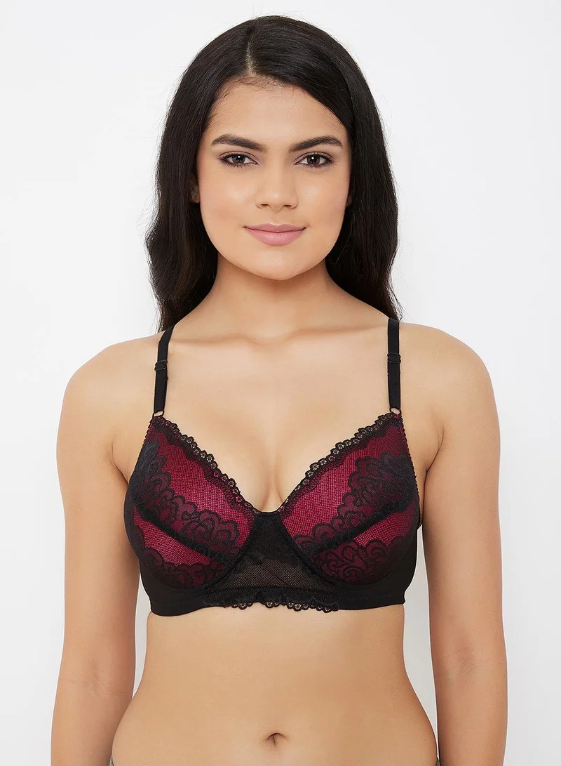 كلوفيا Padded Non-Wired Full Coverage Bridal Bra in Black - Lace
